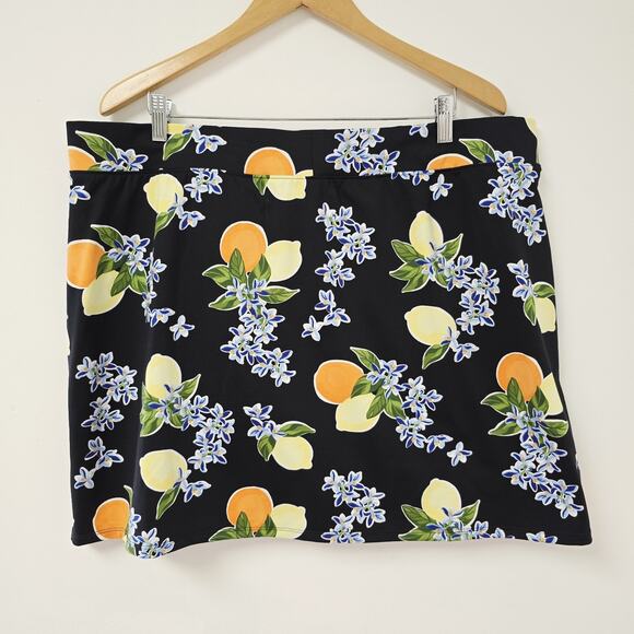 Crown & Ivy Skort XXL Womens Citrus Lemons Black Skirt Stretch Inner Shorts - Picture 3 of 9